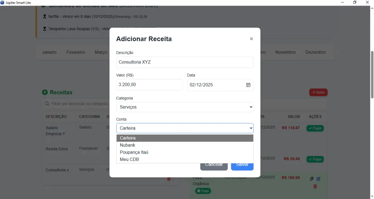 Tela de Lançamentos